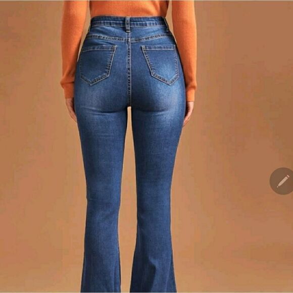 High Waist Button Front Flare Leg J - Picture 3 of 8